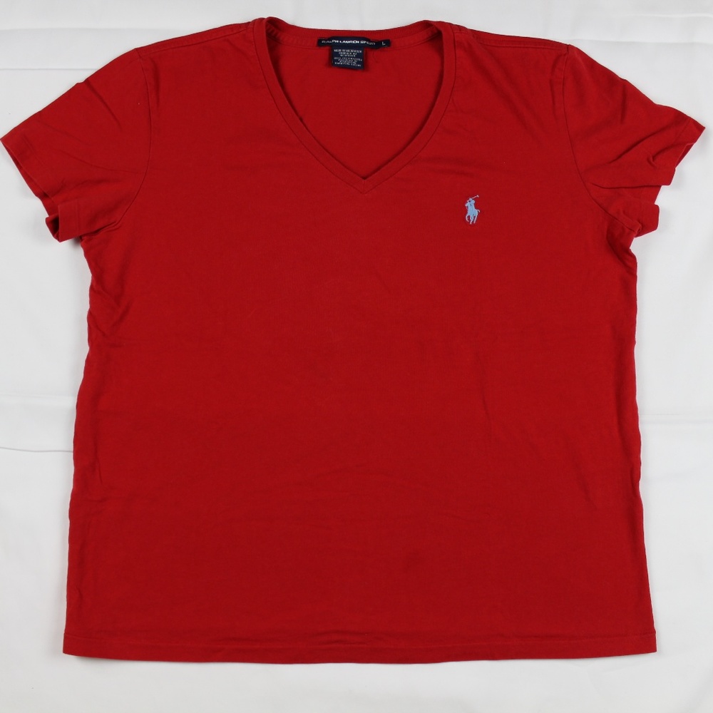 Ralph Lauren Sport Women V-Neck Shirt RED LARGE